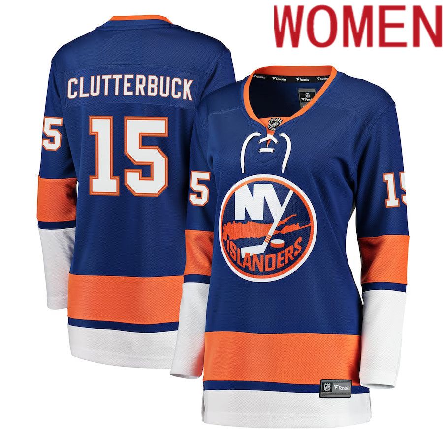 Women New York Islanders #15 Cal Clutterbuck Fanatics Branded Royal Breakaway Player NHL Jersey